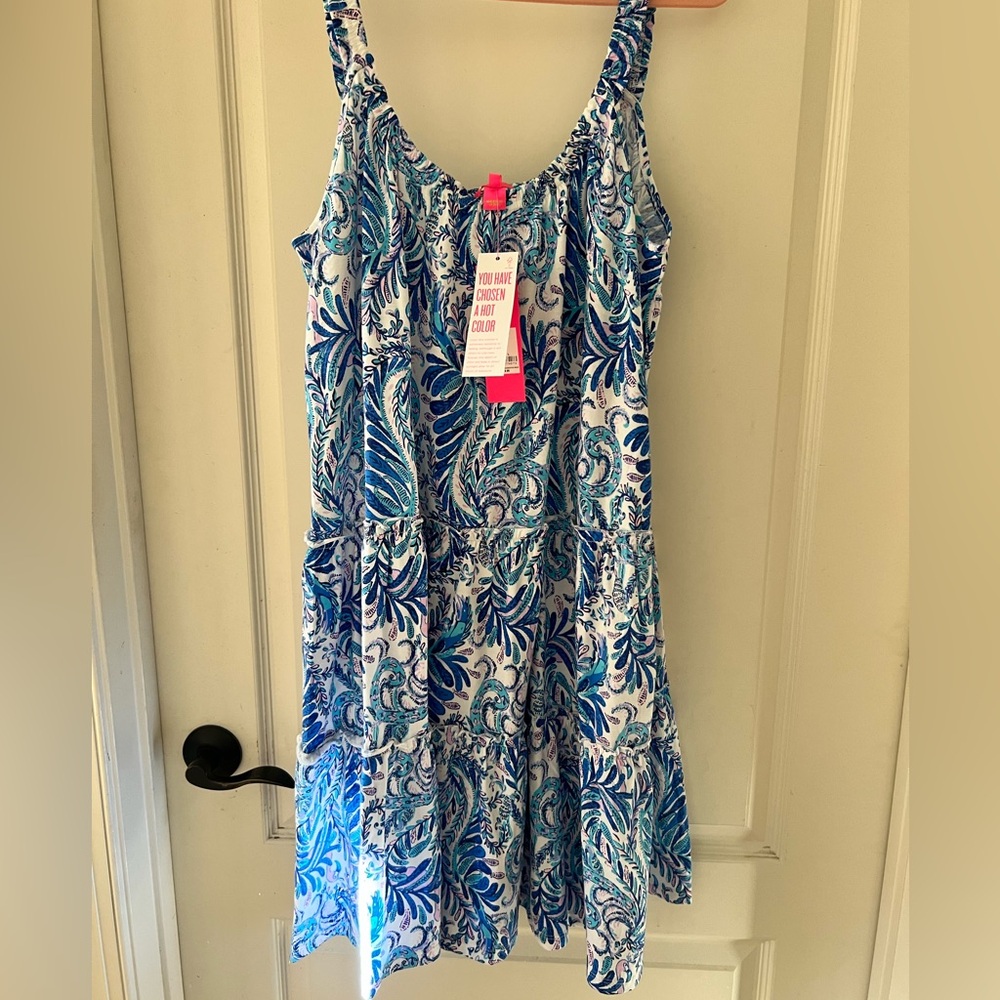 NWT Size L Lilly Pulitzer Lori Dress in Baja Blue. The prettiest blue pattern!